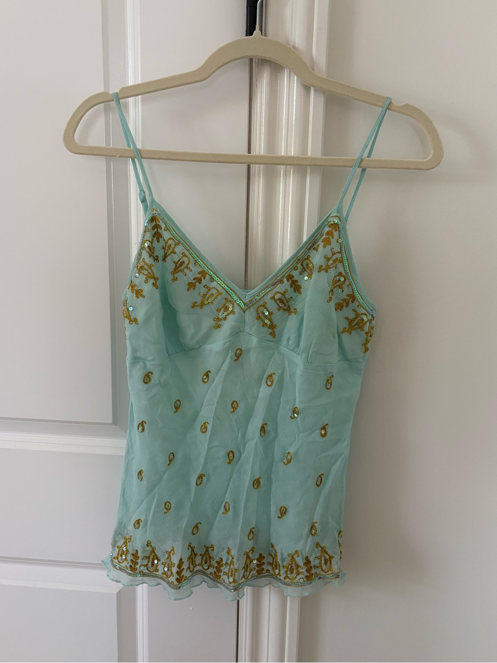 Embellished Turquoise Spaghetti Strap Tank